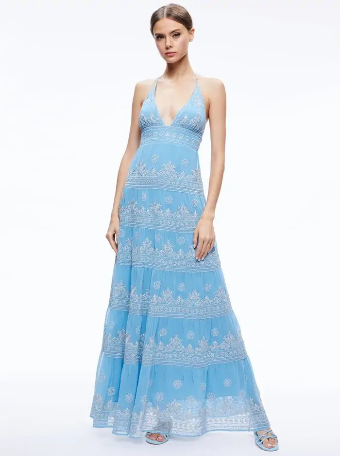 KAROLINA EMBROIDERED HALTER NECK MAXI DRESS